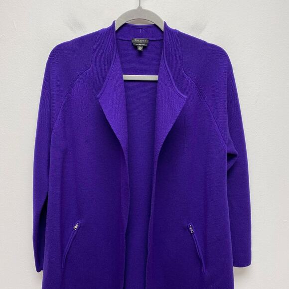 Talbots Womens Purple Pure Merino Wool Long Sleeve Open Front Sweater Blazer XLP - Picture 2 of 8